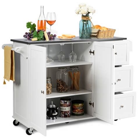 kitchen island 2-door storage cabinet with drawers and stainless steel|kitchen island with hidden table.